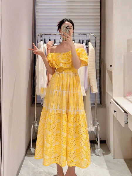 Positano Luxe Summer Dress - front shot on model, yellow - Miss Mosa By Akanksha