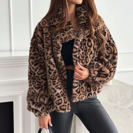 Premium Leopard Soft Fur Jacket - front shot on model, leopard print - Miss Mosa By Akanksha