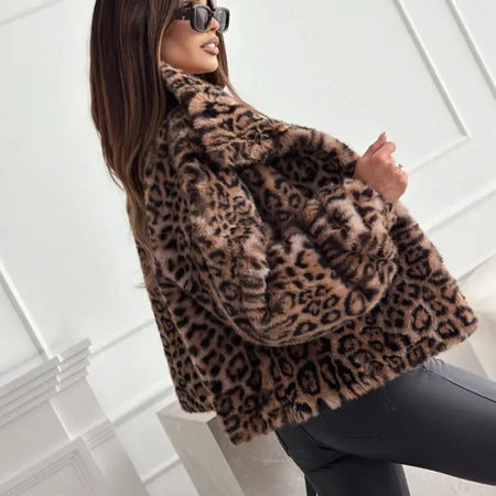 Premium Leopard Soft Fur Jacket - side shot on model, leopard print - Miss Mosa By Akanksha