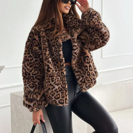 Premium Leopard Soft Fur Jacket - front shot on model, leopard print - Miss Mosa By Akanksha