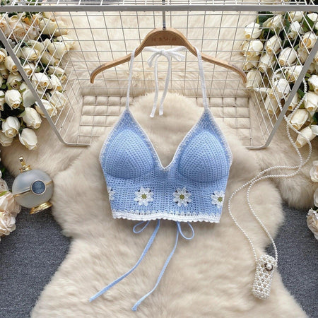 Prerto Summer Tops with Inbuilt Bra - front shot on hanger, blue - Miss Mosa By Akanksha