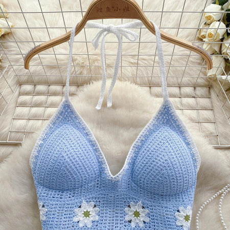 Prerto Summer Tops with Inbuilt Bra - front shot on hanger, blue - Miss Mosa By Akanksha