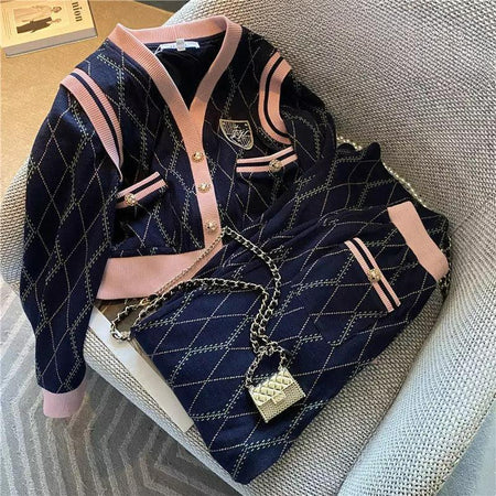 Quinn Woolen Coord Set In Navy Blue - styled flat-lay shot, navy - Miss Mosa By Akanksha