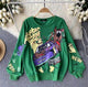 Quirky Cute Sweatshirt - Luxury Collection - front shot on hanger, green - Miss Mosa By Akanksha