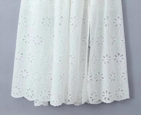Raaya Summer Holiday Dress - close-up of eyelet hem detail, white - Miss Mosa By Akanksha