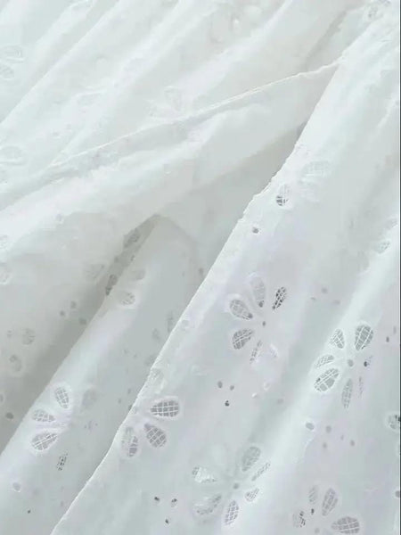 Raaya Summer Holiday Dress - close-up of eyelet fabric, white - Miss Mosa By Akanksha
