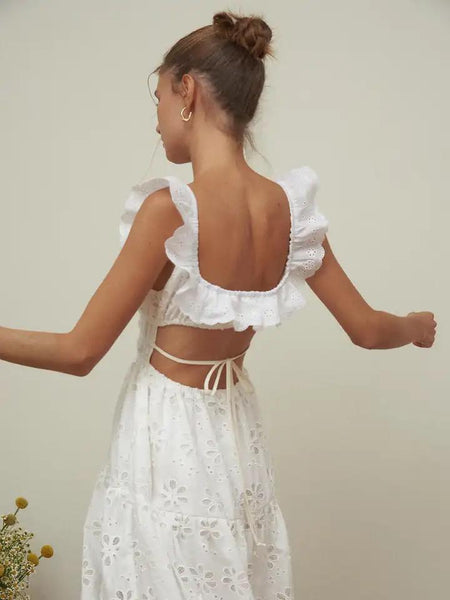 Raaya Summer Holiday Dress - back shot on model, white - Miss Mosa By Akanksha