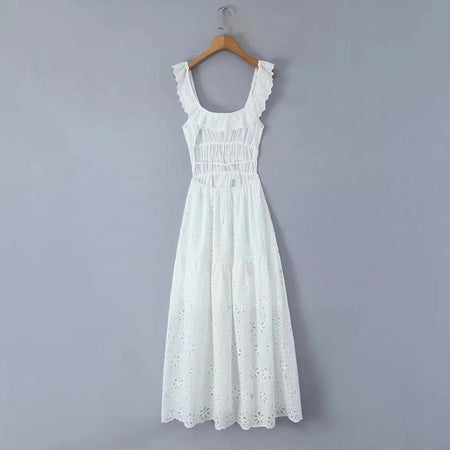 Raaya Summer Holiday Dress - full-length front shot on hanger, white - Miss Mosa By Akanksha