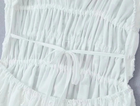Raaya Summer Holiday Dress - close-up of waist tie detail, white - Miss Mosa By Akanksha