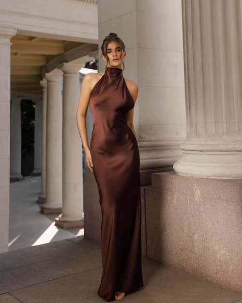 Rachel Halterneck Slit Maxi Dress