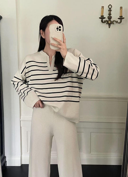 Rachel Striped Coord Set - front shot on model, white - Miss Mosa By Akanksha
