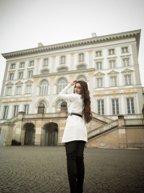 Rader Set of Top and Woolen Tweed Dress In White