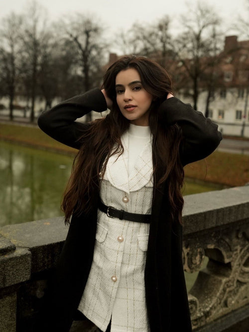 Rader Set of Top and Woolen Tweed Dress In White