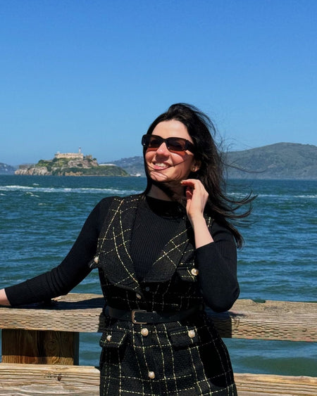 Rader Set of Top and Woolen Tweed Dress in Black - lifestyle shot on model, black - Miss Mosa By Akanksha