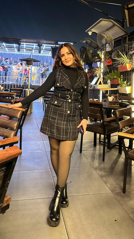 Rader Set of Top and Woolen Tweed Dress in Black - full-length shot on model, black - Miss Mosa By Akanksha
