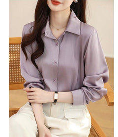 Rador Luxury Satin Shirts - front shot on model, purple - Miss Mosa By Akanksha