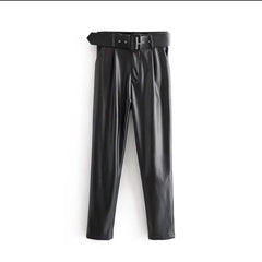 Raey Leather Pants - flat-lay product shot, black - Miss Mosa By Akanksha