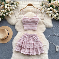 Raina 2 Piece Summer Coord Set - Resortwear - flat-lay shot of crop top and skirt, pink - Miss Mosa By Akanksha