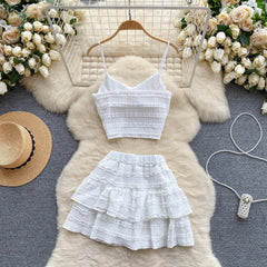 Raina 2 Piece Summer Coord Set - Resortwear - flat-lay shot of crop top and skirt, white - Miss Mosa By Akanksha