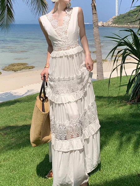 Raina Maxi Dress in White - full-length shot on model, white - Miss Mosa By Akanksha