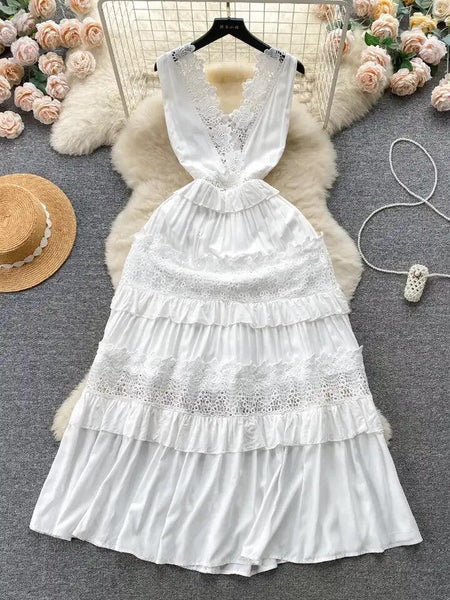 Raina Maxi Dress in White - front shot on hanger, white - Miss Mosa By Akanksha