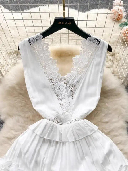 Raina Maxi Dress in White - close-up of lace neckline, white - Miss Mosa By Akanksha