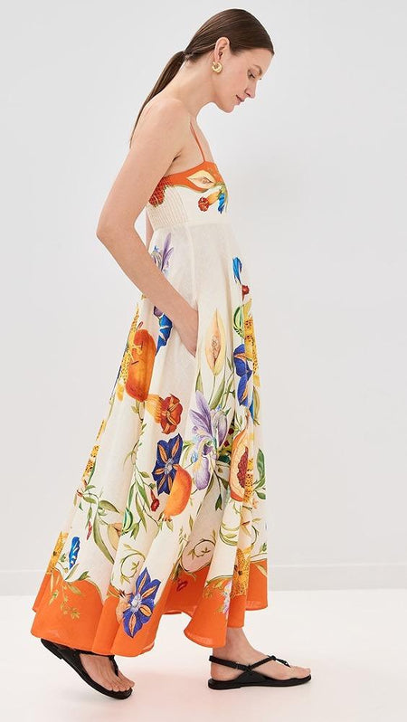 Raisha Printed Summer Dress In Multicolour - side shot on model - Miss Mosa By Akanksha