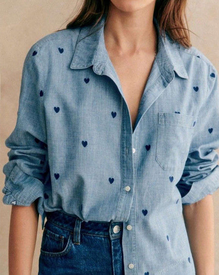Raphael Heart Formal Shirt - close-up shot on model, light blue - Miss Mosa By Akanksha