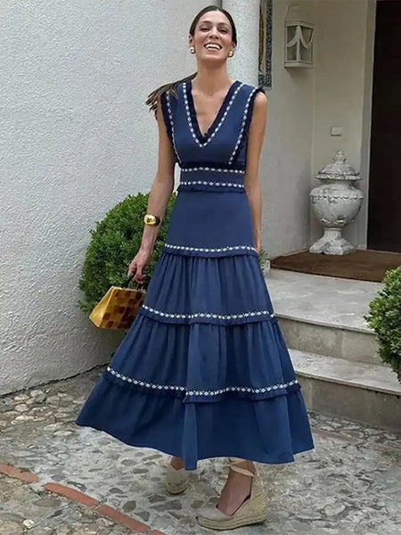 Rapunzel Cotton Summer Dress in Blue - Luxe Collection - lifestyle shot on model, blue - Miss Mosa By Akanksha