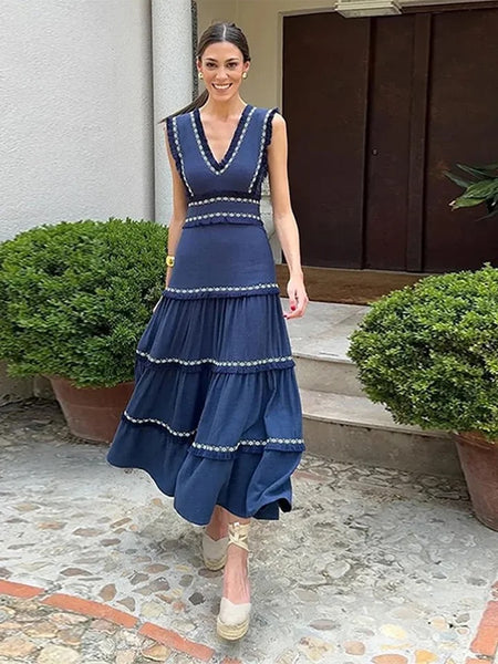 Rapunzel Cotton Summer Dress in Blue - Luxe Collection - lifestyle shot on model, blue - Miss Mosa By Akanksha