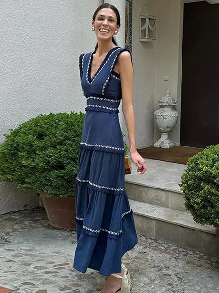 Rapunzel Cotton Summer Dress in Blue - Luxe Collection - lifestyle shot on model, blue - Miss Mosa By Akanksha