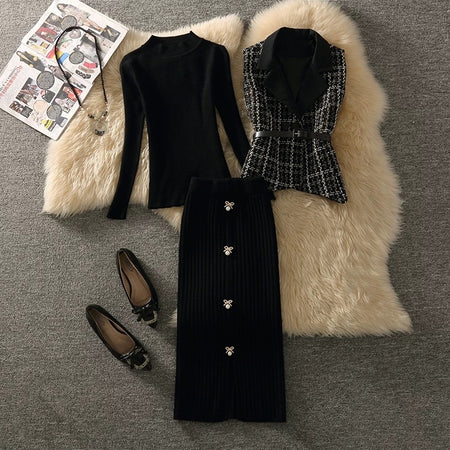 Rasa Luxe Woolen 3 Pc Set in Black - flat-lay shot of three piece set - Miss Mosa By Akanksha
