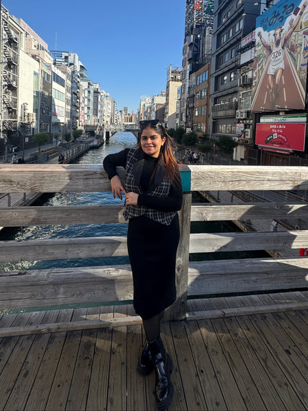 Rasa Luxe Woolen 3 Pc Set in Black - styling shot on model outdoors - Miss Mosa By Akanksha