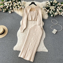 Rason Knitted Premium Woolen Coord Set - styled flat-lay shot, cream - Miss Mosa By Akanksha