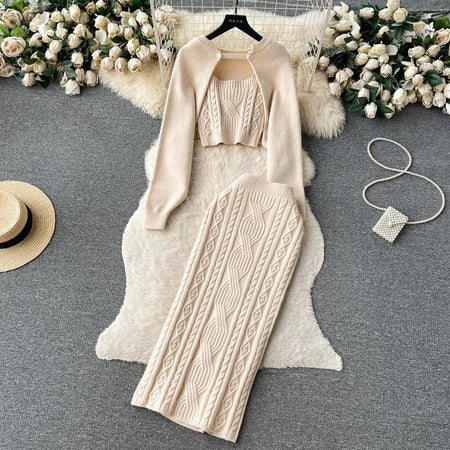 Rason Knitted Premium Woolen Coord Set - styled flat-lay shot, cream - Miss Mosa By Akanksha