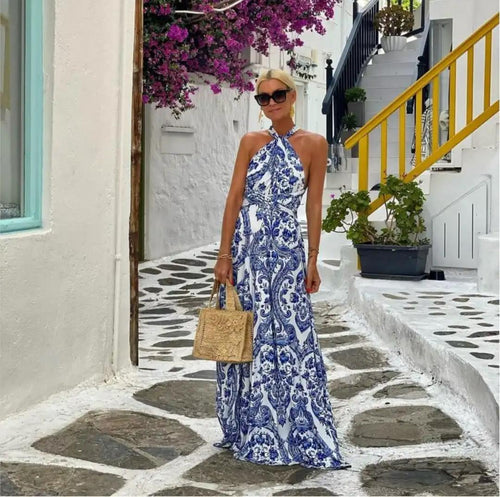 Rassha Printed Summer Holiday Dress In Blue