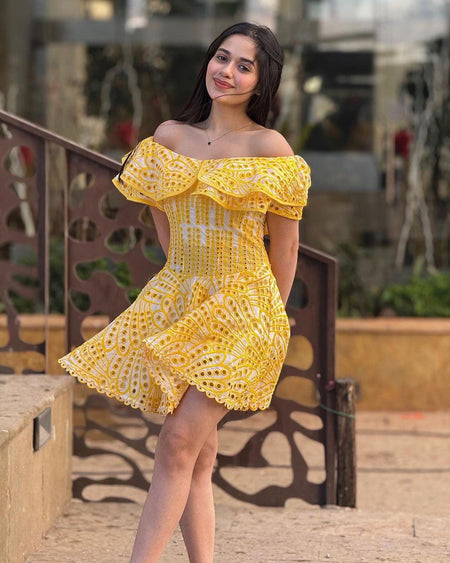Ravello Luxe Summer Dress in Yellow - lifestyle shot on model, yellow - Miss Mosa By Akanksha