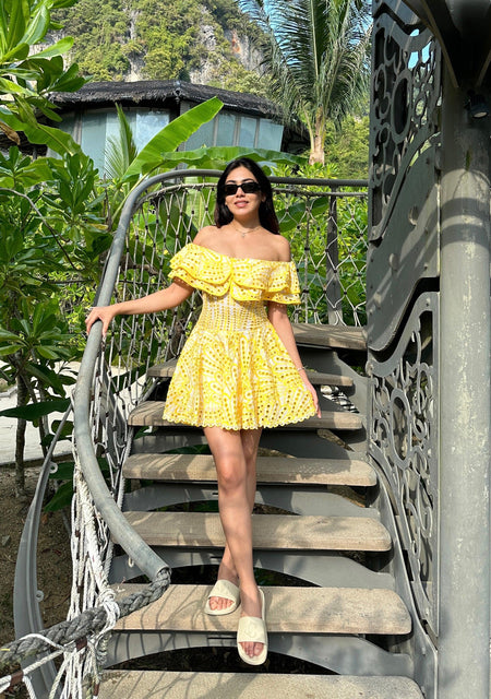 Ravello Luxe Summer Dress in Yellow - full-length shot on model, yellow - Miss Mosa By Akanksha