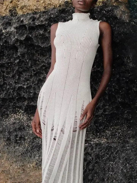 Raven Luxe Soft Knit Dress - front shot on model, white - Miss Mosa By Akanksha