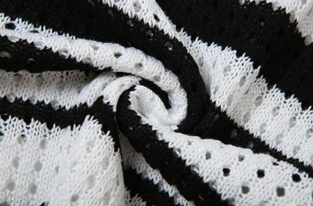 Raven Striped Crochet Dress In Black - close-up of crochet fabric - Miss Mosa By Akanksha
