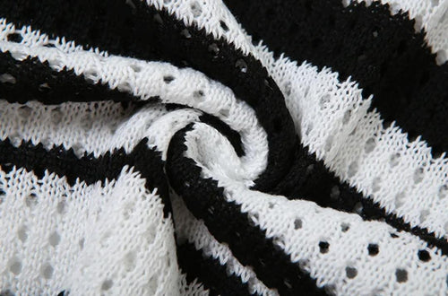 Raven Striped Crochet Dress In Black