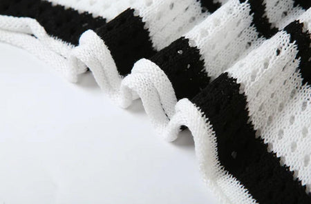 Raven Striped Crochet Dress In Black - close-up of knit hem - Miss Mosa By Akanksha