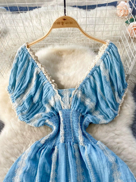 Raven Summer Maxi Dress in blue - close-up of bodice, blue - Miss Mosa By Akanksha