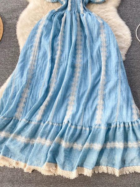 Raven Summer Maxi Dress in blue - close-up of skirt, blue - Miss Mosa By Akanksha