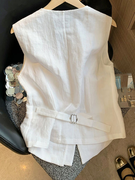 Rayna Solid Vest Summer Top In White - back flat-lay product shot - Miss Mosa By Akanksha