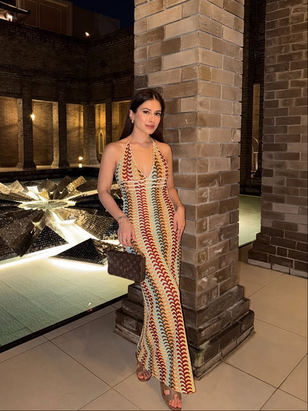 Reba Soft Crochet Dress In Multicolour - front shot on model - Miss Mosa By Akanksha
