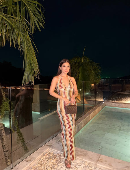 Reba Soft Crochet Dress In Multicolour - front shot on model - Miss Mosa By Akanksha