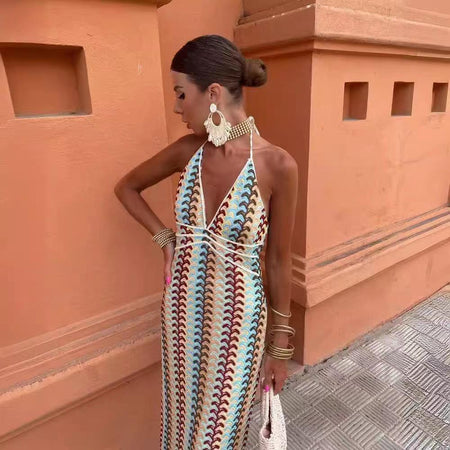 Reba Soft Crochet Dress In Multicolour - back shot on model - Miss Mosa By Akanksha
