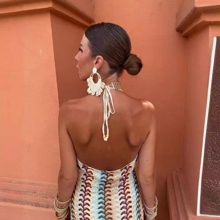 Reba Soft Crochet Dress In Multicolour - back shot on model - Miss Mosa By Akanksha