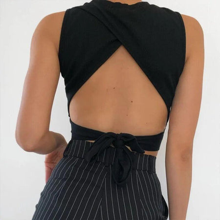 Rebbie Summer Tops - back shot on model, black - Miss Mosa By Akanksha